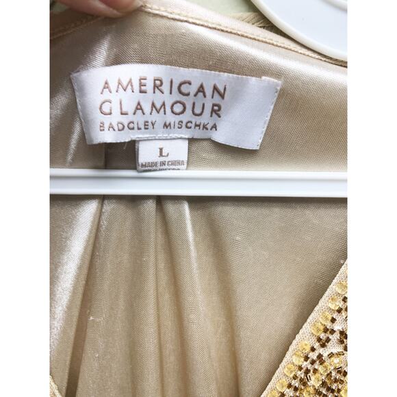 American Glamour Badgley Mischka Gold Flutter Boho Sleeve Blouse Size L - Picture 4 of 7